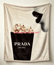Prada Milano Black Popcorn Box Print Flannel Throw Blanket IMG_2808
